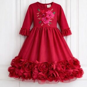 Precious Haute Baby Red Rosette Christmas Holiday Dress 24 Mo. Ruffle Bloomers